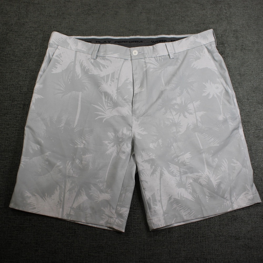 Roundtree & Yorke Performance Mens Grey Palm Tree Golf Shorts Size 40 Stretch